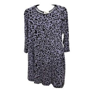 Hourglass Lilly Gray Leopard Print Swing Dress M/L 3/4 Sleeve Animal Print NWT